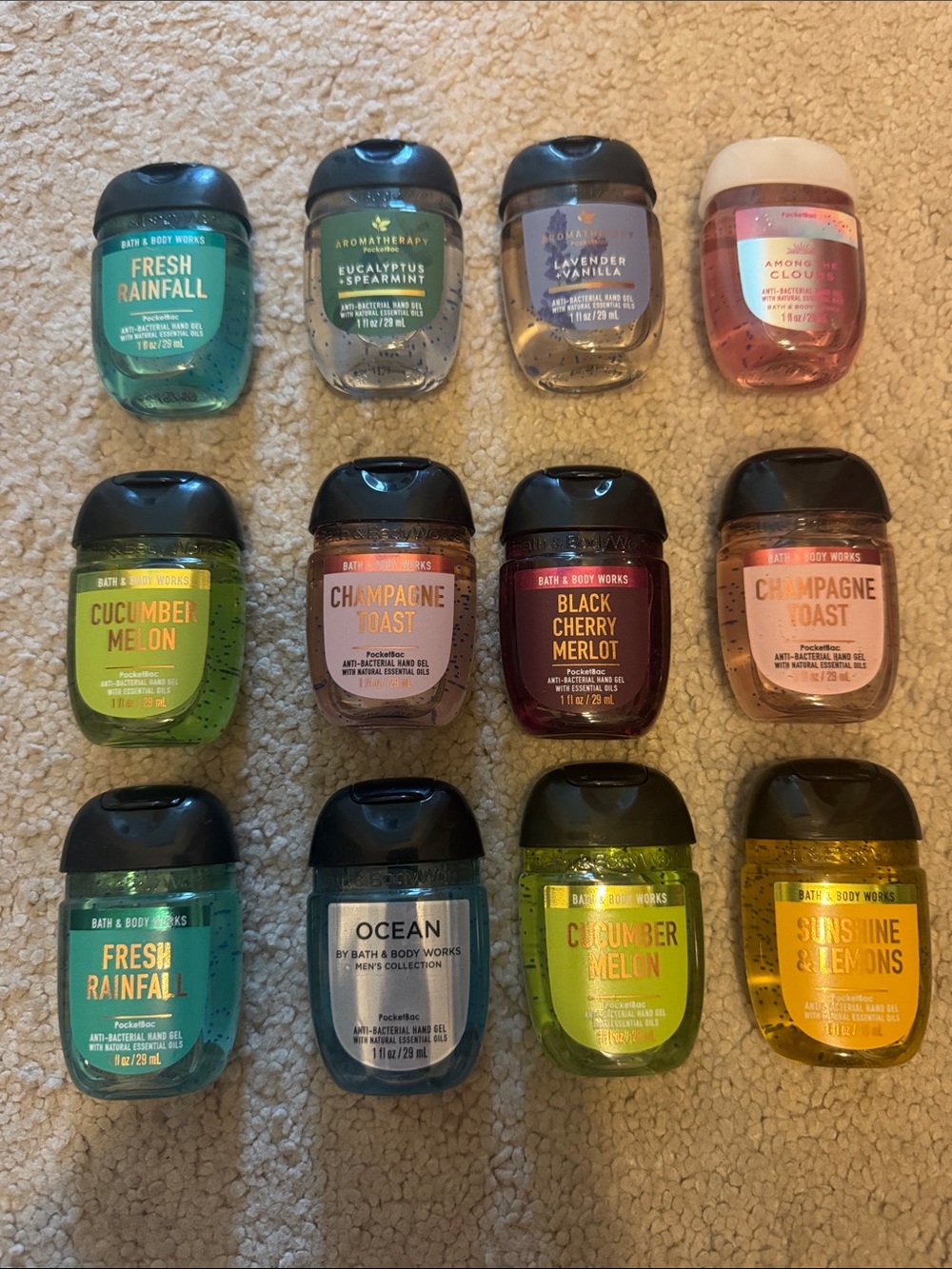12 count - Bath & Body Works pocketback anti-bacterial hand gel.